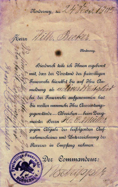 Aufnahmeschein 1905