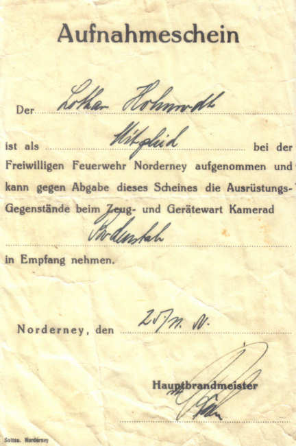 Aufnahmeschein 1950 Aufnahmeschein 1950