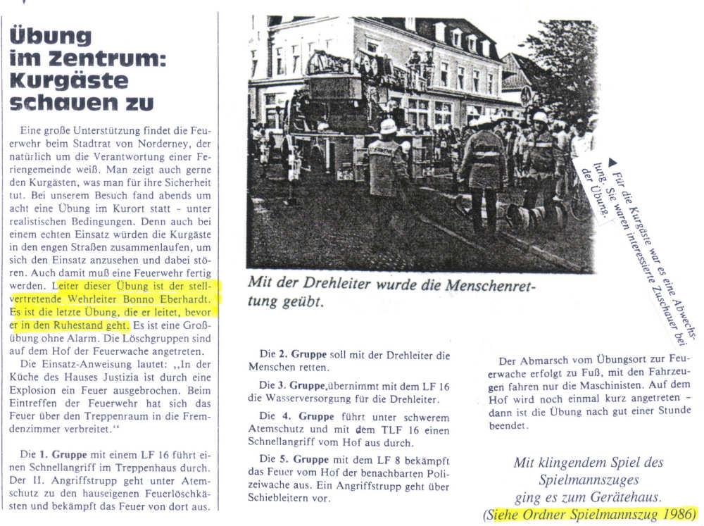 Stellv. StBm. Bonno Eberhardt leitet seine letzte Groß-Übung im Sommer 1986