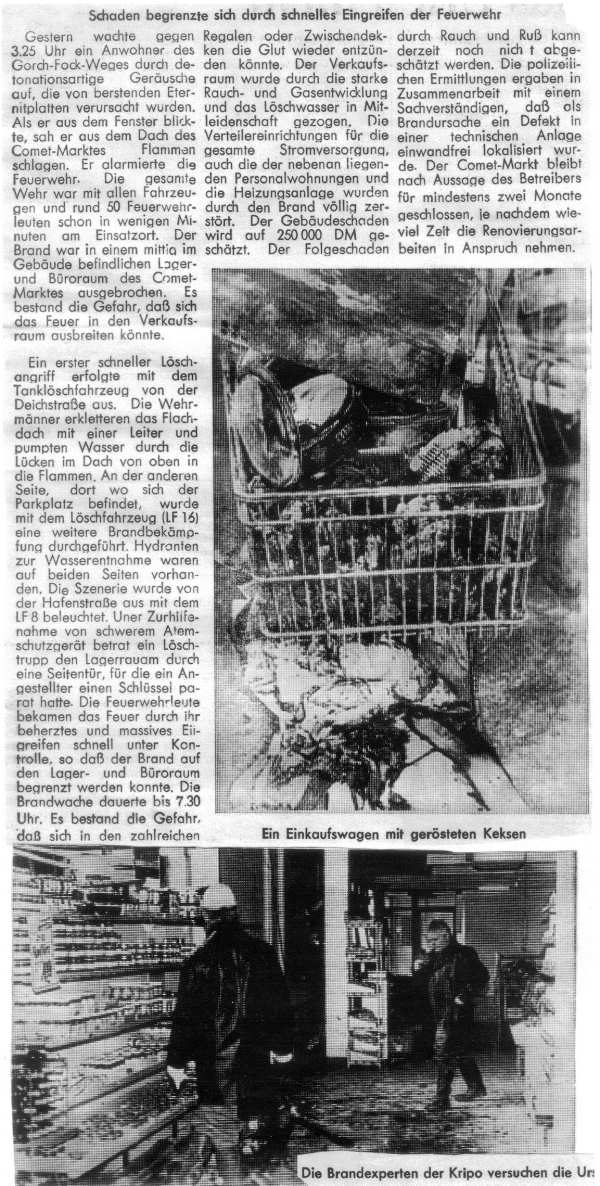 Brand im Cometmarkt am 20.01.1996 Nachts um 3.25 Uhr
