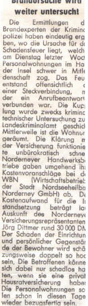 Wohnungsbrand im Haus der Insel am 13.02.1996 um 16.10 Uhr