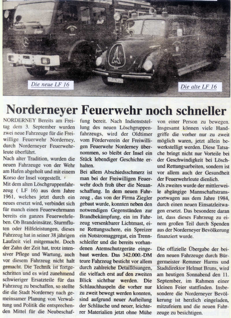 11.09.1999 - Zwei neue Fahrzeuge werden in Dienst gestellt