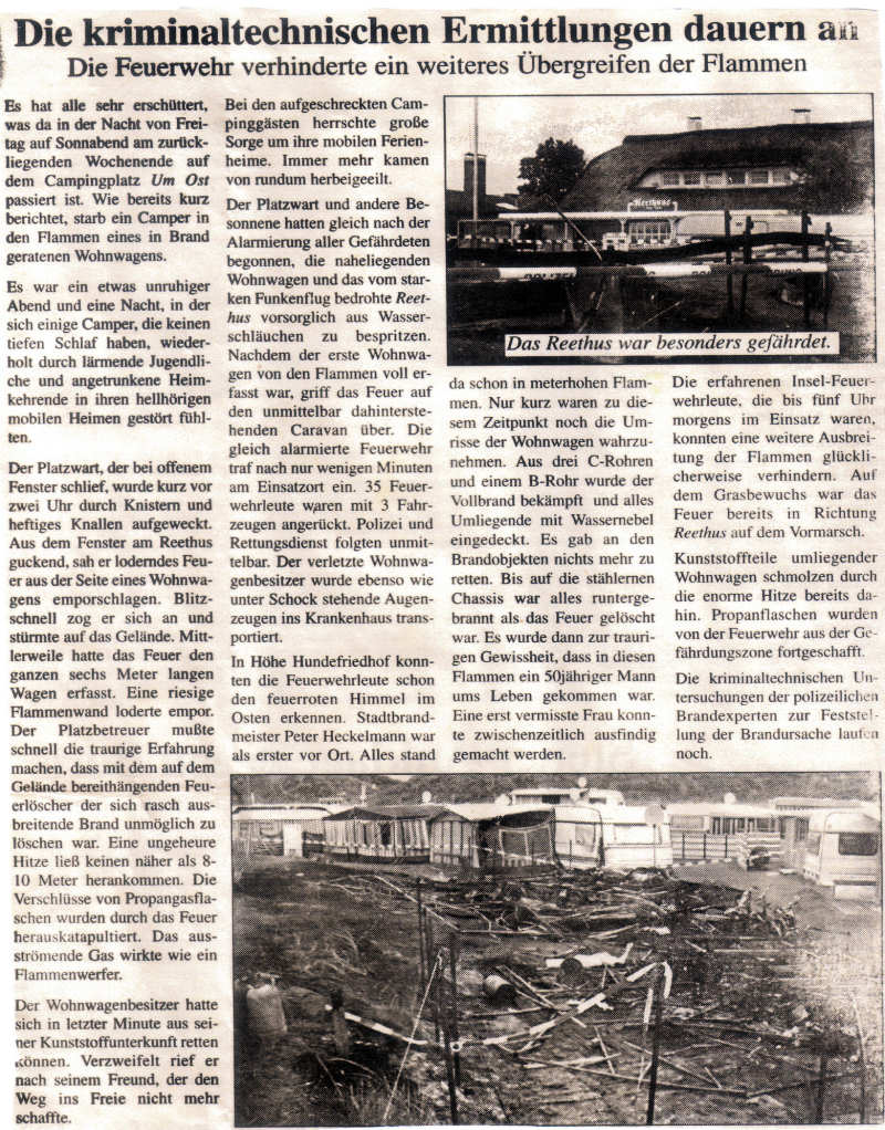 Brand auf dem Campingplatz "Um Ost" - 13.07.2002