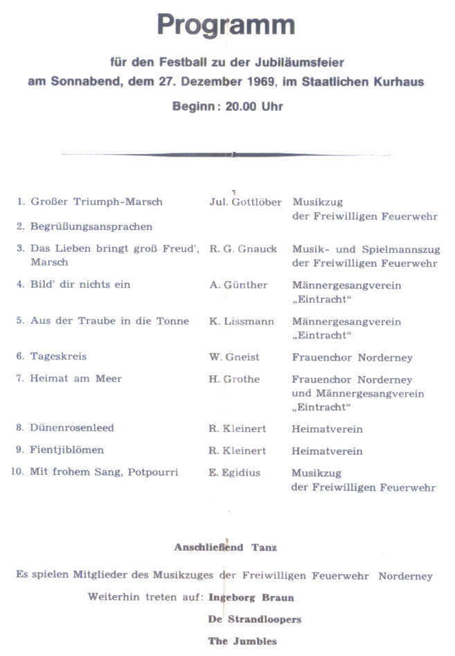 50 Jahre Musikzug Norderney im Dezember 1969