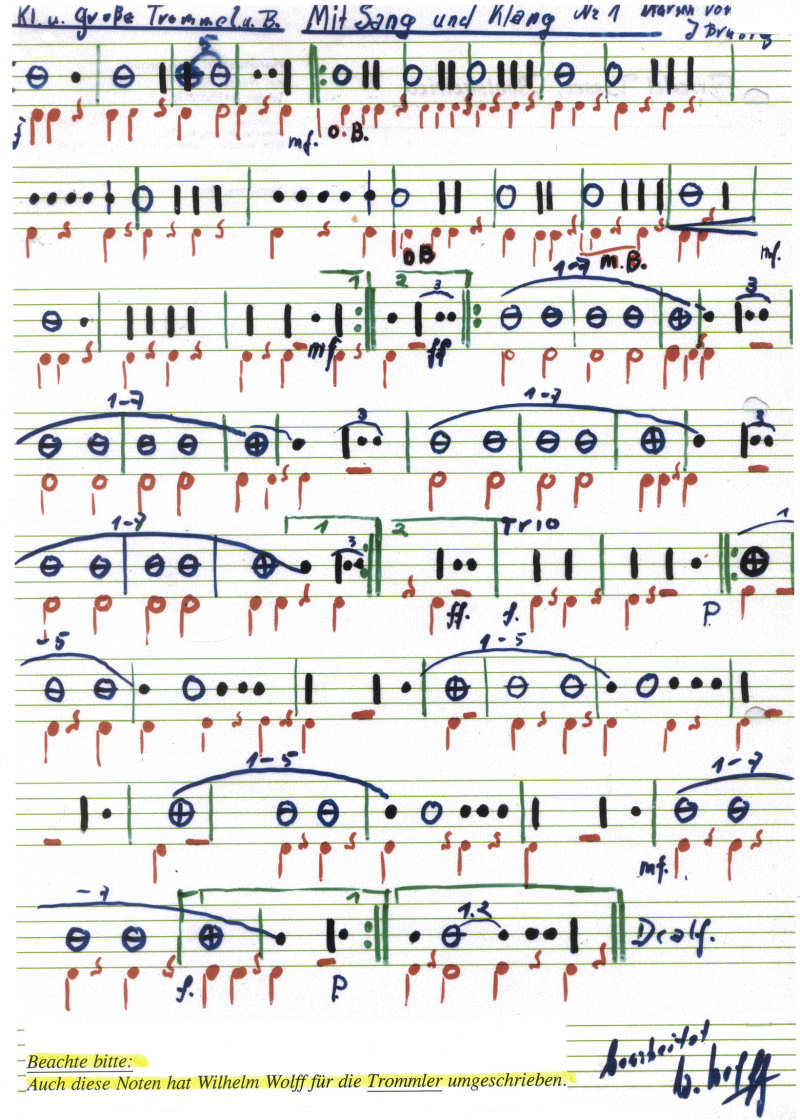 Für Trommler umgeschriebene Noten