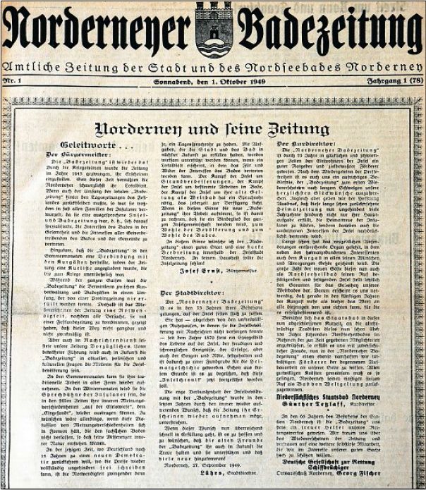 Am 1. Oktober 1949 erschien die Norderneyer Badezeitung erstmals wieder nach dem Krieg.
