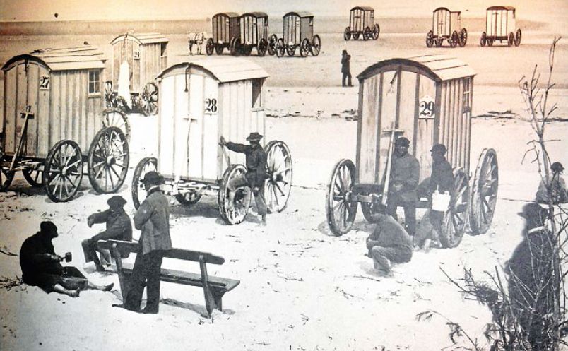 Badekarren und Badediener am Herrenstrand um 1880.