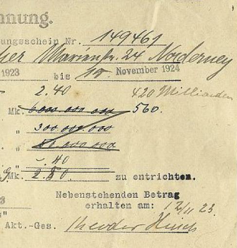 Prämienrechnung am 12. November 1923 Prämienrechnung am 12. November 1923