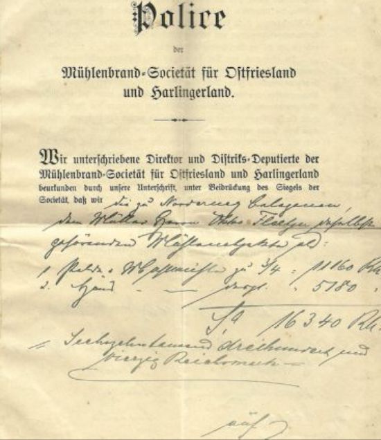 Die Police der Mühlenbrand-Societät. Die Police der Mühlenbrand-Societät.