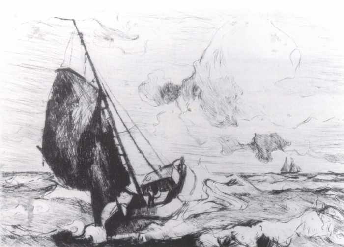 Tjalk im Sturm - 1940 - Radierung - 12 x 18 cm