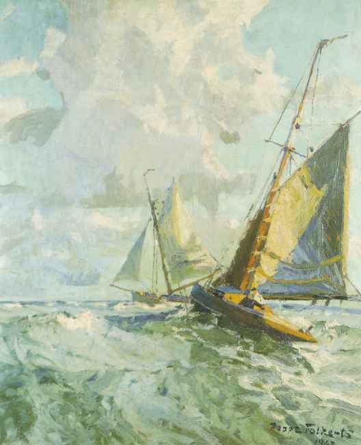 Kreuzende Segelboote / 1943 - Öl auf Leinwand - 81 x 66 cm