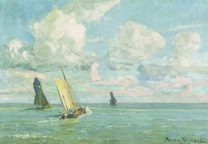 Norderneyer Schaluppen auf der Nordsee / 1940 - Öl auf Holz - 52 x 75 cm