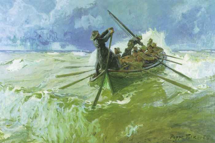 Norderneyer Rettungsboot "Fürst Bismarck" bei der Ausfahrt 1925 - Öl auf Leinwand - 150 x 226 cm