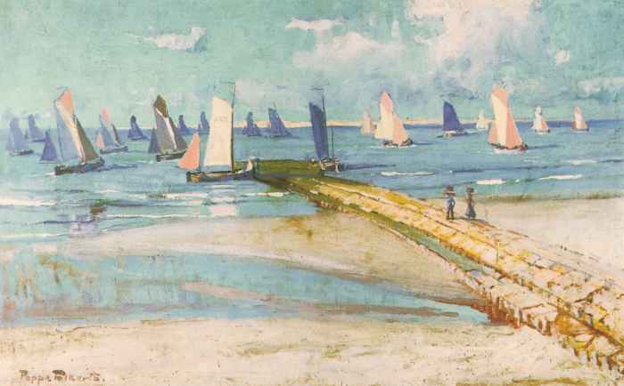 Ausfahrt der Fischerflotte / 1928 - Öl auf Holz - 68 x 115 cm