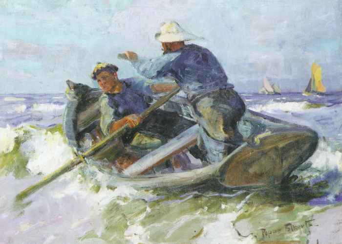 Lotsenboot in der Brandung / 1924 - Öl auf Leinwand - 63 x 85 cm