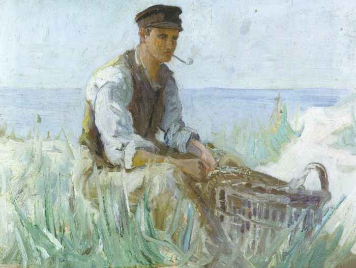 Fischermann in den Dünen / 1923 - Öl auf Pappe - 45 x 57 cm