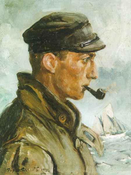 Frisia-Kapitän Hermann Wilken als junger Steuermann 1921 - Öl auf Pappe - 57 x 44 cm