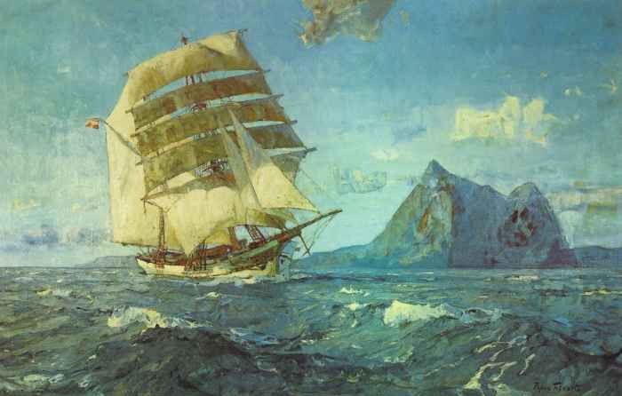 Schoner vor Gibraltar / 1930 - Öl auf Leinwand - 157 x 241 cm