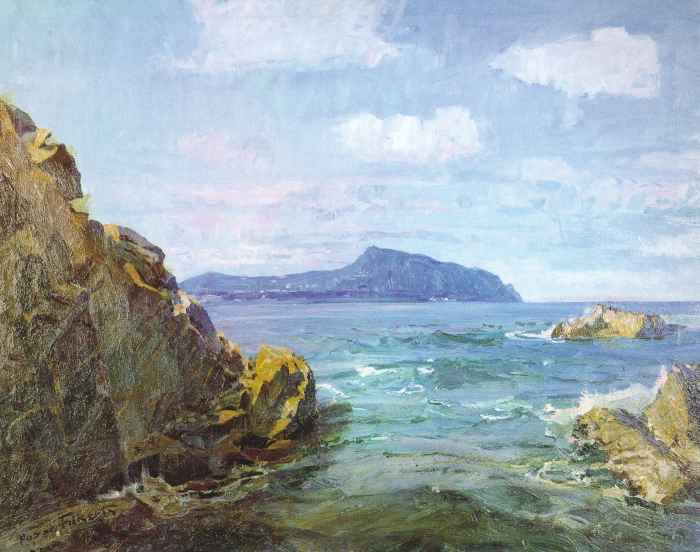 Felsen mit Portofino bei Genua-Nervi / 1938 - Öl auf Leinwand - 80 x 100 cm