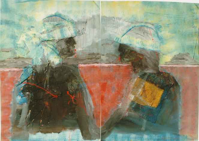 Nach dem Kampf (1998) Acryl, Dachpappe auf Leinwand 120 x 165 cm